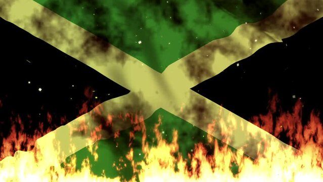 ジャマイカの国旗と炎
