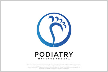 Reflexology logo design with podiatry and foot clinic unique concept Premium Vector