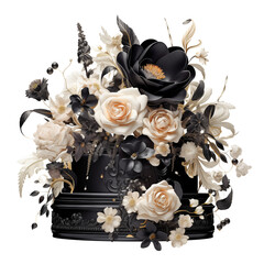 opulente festliche Torte schwarz creme mit vielen Blumen - obrazy, fototapety, plakaty