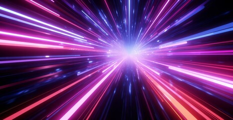 Naklejka premium futuristic light rush, vibrant streaks creating an ethereal tunnel of glowing beams and abstract beauty.