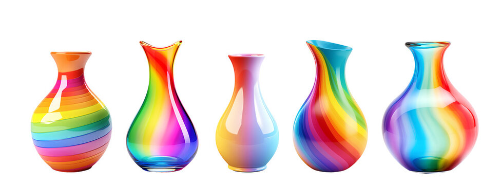 Collection of beautiful vases on transparent background PNG