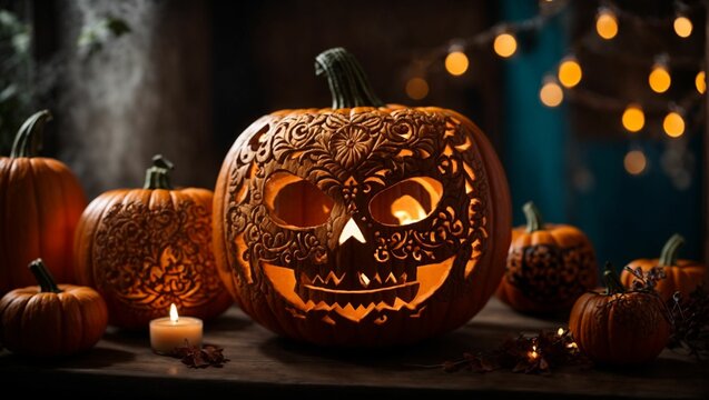 sugar skull jack-o-lanterns by Generative AI