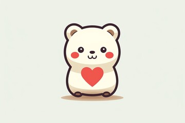 Adorable kawaii bear with a heart-shaped nose, single, white background. AI generated