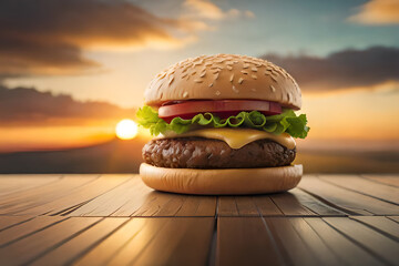Burger hamburger food cheeseburger cheese. Generative AI - obrazy, fototapety, plakaty