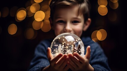 Boy Delighted by Glass Snow Globe - Christmas Holidays