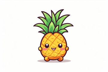 Kawaii pineapple with a friendly smile, single, white background. AI generated