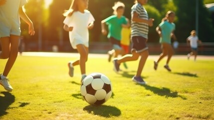 Obraz na płótnie Canvas Children playing soccer on a sunny day.