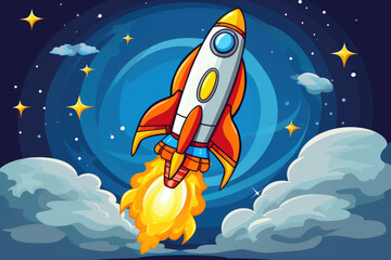 launch of a rocket in space. Cartoon style 