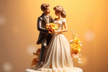 miniature of bride and groom on wedding background