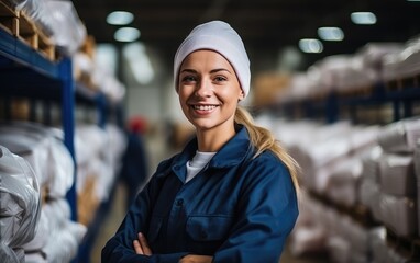 Assembly line woman worker in charge of quality control