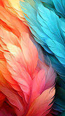 Obraz premium Immerse yourself in the abstraction of bird feathers in Coral and Teal. This design sparks creativity and captures the essence of bird feathers.