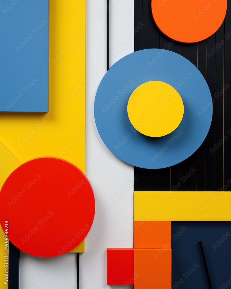 Poster vibrant abstract backdrop adorned with circles and geometric forms, exuding a harmonious blend of co