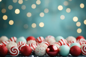Zelfklevend Fotobehang Christmas candy balls with bokeh background. christmas and new year concept. © Synthetica