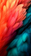Obraz premium Delve into the aesthetic representation of bird feathers in Coral and Teal. Explore the creative design and artistic expression in this pattern.