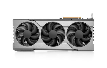 Powerful graphic video card of a personal computer isolated on a white background.