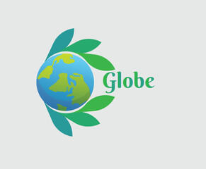 green earth with leaves Globe Business vector logo template in blue and green