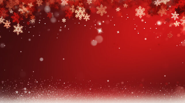 Christmas border frame with copy space. White snowflakes on red background.  Festive banner. Generative AI
