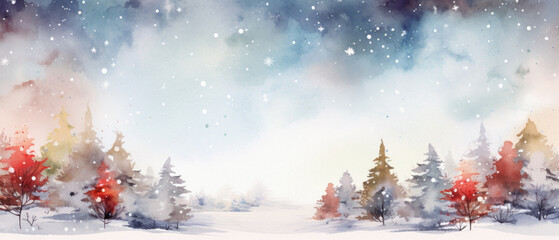 Christmas background with snow and trees.