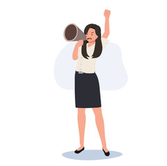 Thai University Student in Uniform with Megaphone. University Student in Uniform Shouting with Megaphone