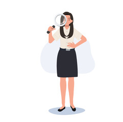 Academic Exploration and Study. Young Thai University student in Uniform is using Magnifying Glass.