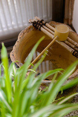 柄杓と水の入った桶、和風、日本