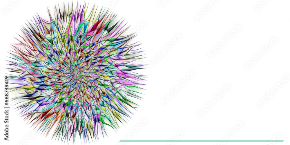Aufkleber exploding 3d sphere of many colours on a plain whiteboard copy-space background