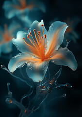 A flower in blue and orange with dark background - obrazy, fototapety, plakaty