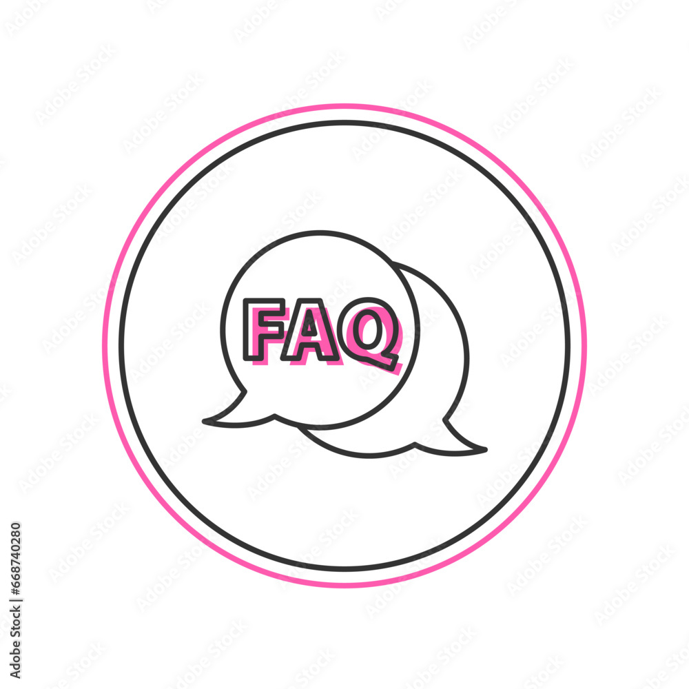 Poster filled outline speech bubble with text faq information icon isolated on white background. circle but