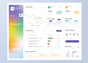 UI UX Infographic dashboard. UI design with graphs, charts and diagrams. Web interface template