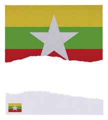 Myanmar flag isolated on torn paper