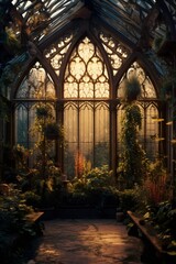 fairy tale and magic medieval greenhouse with big window