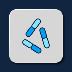 Filled outline Virus icon isolated on blue background. Corona virus 2019-nCoV. Bacteria and germs, cell cancer, microbe, fungi. Vector