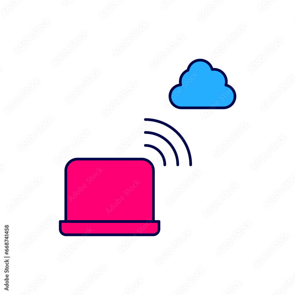 Poster Filled outline Network cloud connection icon isolated on white background. Social technology. Cloud computing concept. Vector