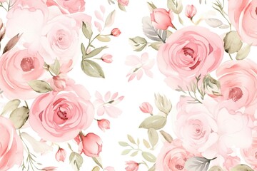 Watercolor Beauty Pink Rose Pattern Background. Wedding Backdrop. Valentine's Day Banner. Illustration