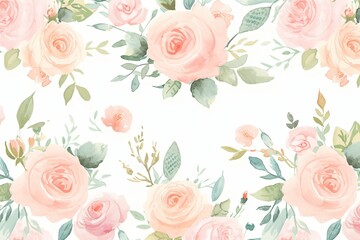 Watercolor Beauty Pink Rose Pattern Background. Wedding Backdrop. Valentine's Day Banner. Illustration