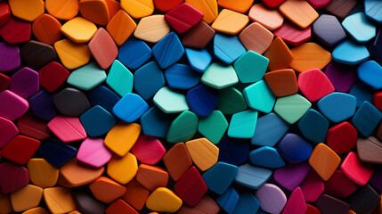 Sfondo astratto 3d multicolore, frattale, wallpaper colorato in formato 16:9 con piccoli pezzetti di plastica