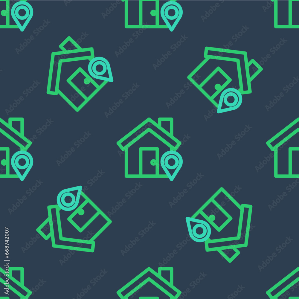 Canvas Prints line map pointer with house icon isolated seamless pattern on blue background. home location marker 