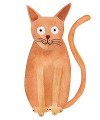 Orange cat, funny cat. Watercolor illustration on white background