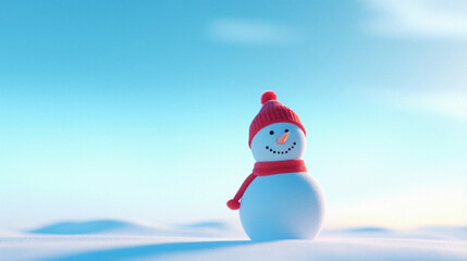 3 d rendering of santa claus on the hill with a christmas snowman in the winter.