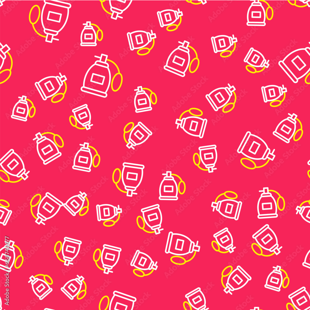 Poster line perfume icon isolated seamless pattern on red background. vector
