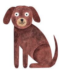 Brown dog, funny dog. Watercolor illustration on white background
