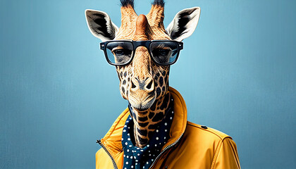 Führungskraft Vorgesetzter Vorstand Kommunikation lustige Tiere mit Sonnenbrille Giraffe als Chef wie Mensch 3d Brillenmode Generative AI  - obrazy, fototapety, plakaty