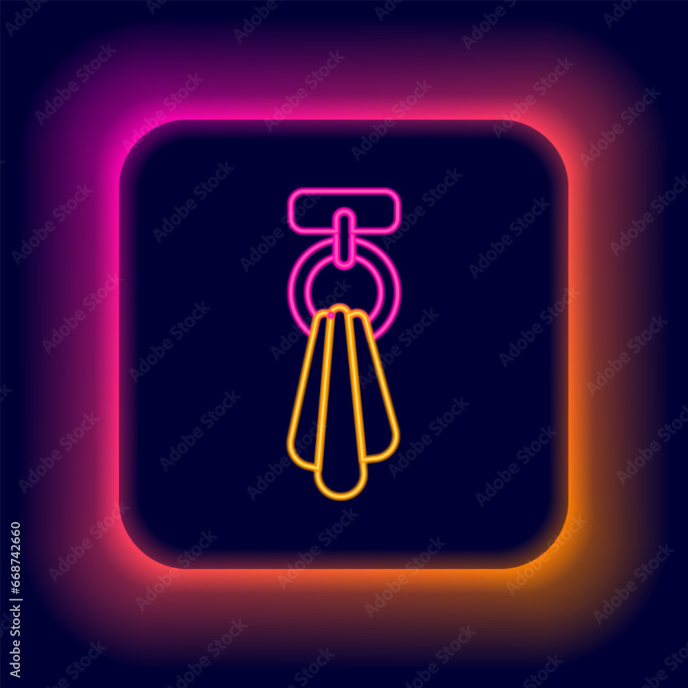 Wall mural Glowing neon line Towel on a hanger icon isolated on black background. Bathroom towel icon. Colorful outline concept. Vector