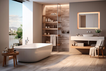 Fototapeta na wymiar Interior of a bright modern bathroom in a minimalist style