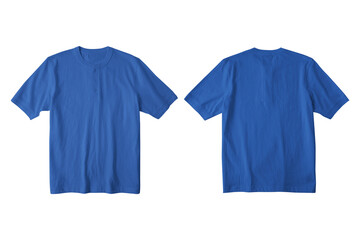 Blue Isolated Henley Neck Short Sleeve T-Shirt