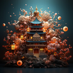 Fototapeta premium Traditional chinese house as background for chinese new year