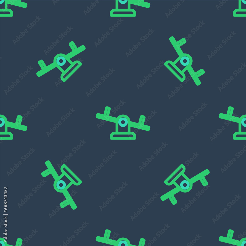 Poster line seesaw icon isolated seamless pattern on blue background. teeter equal board. playground symbol