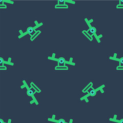 Obraz premium Line Seesaw icon isolated seamless pattern on blue background. Teeter equal board. Playground symbol. Vector