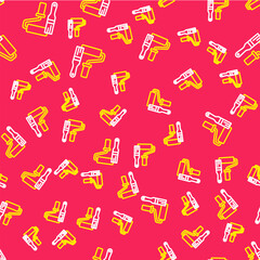 Line Paint roller brush icon isolated seamless pattern on red background. Vector