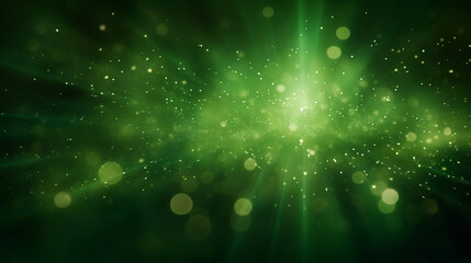 Green glitter glow particle bokeh background. Festive celebration wallpaper concept